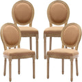 French Country Dining Chairs Set of 4, Caramel Kitchen & Dining Room Chairs Set of 4, Linen Upholstered Dining Chairs, Wood Legs, Sillas De Comedor (Fabric, Amber, 4Pcs)