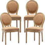 French Country Dining Chairs Set of 4, Caramel Kitchen & Dining Room Chairs Set of 4, Linen Upholstered Dining Chairs, Wood Legs, Sillas De Comedor (Fabric, Amber, 4Pcs)