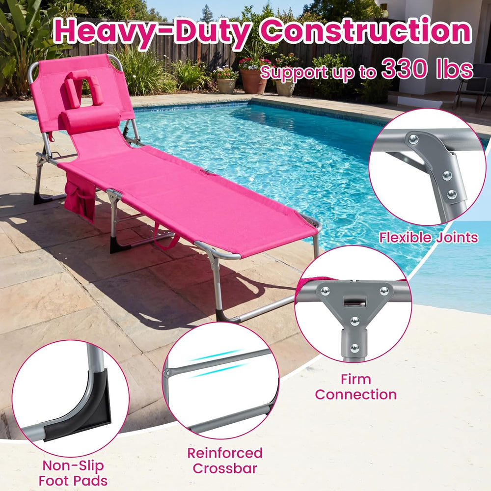 Giantex Face Down Tanning Chair, Folding Beach Lounge Chair w/ 4-Position Adj...
