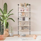 6 Tier Industrial Ladder Shelf Bookcase, Wall Mounted Rustic Bookshelf for Living Room Decor and Storage (White, 6 Tier - 10" D x 36" W x 82.5" H)