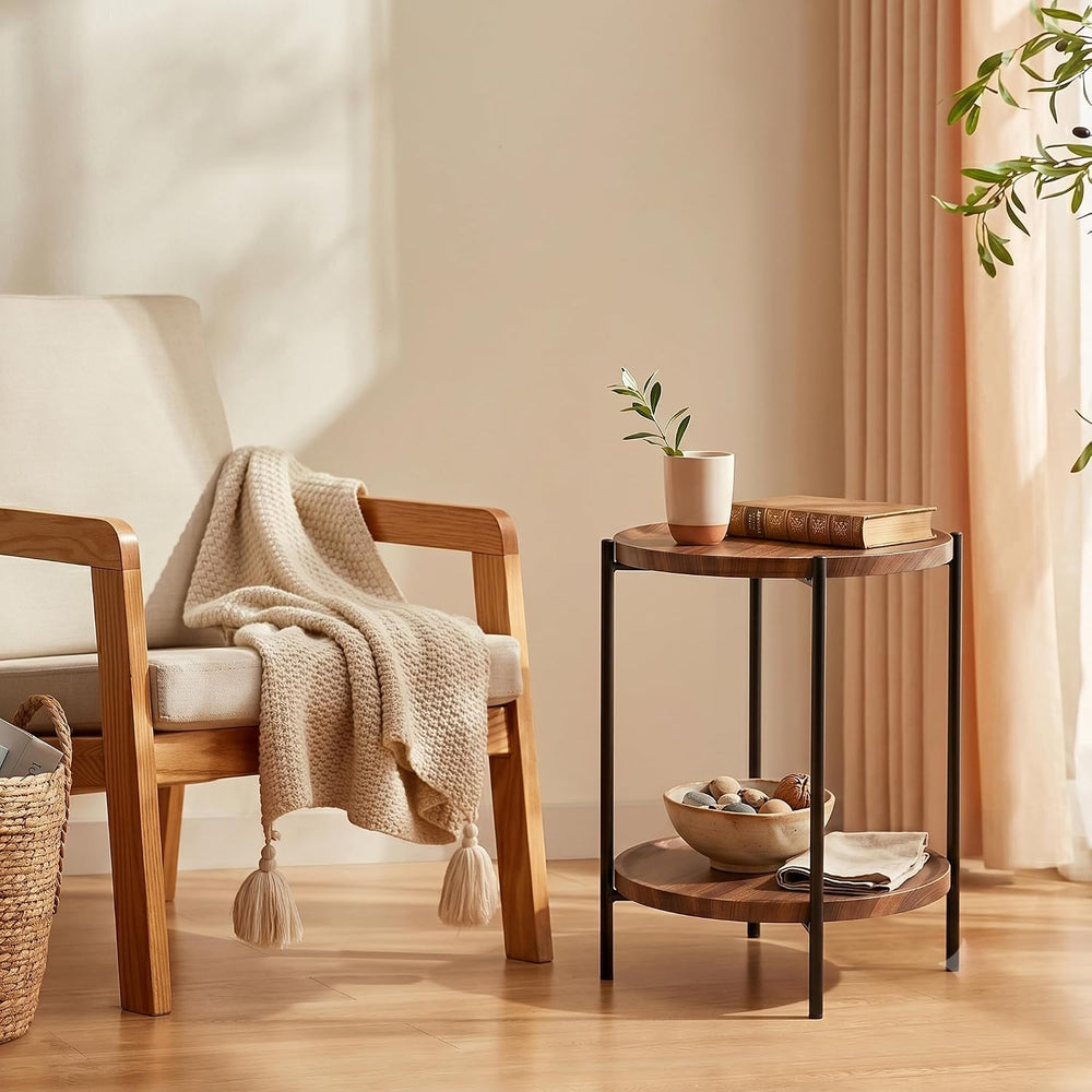 TeoKJ 2 Tier Small Side Table, Folding Round Metal End Table with Two Removab...