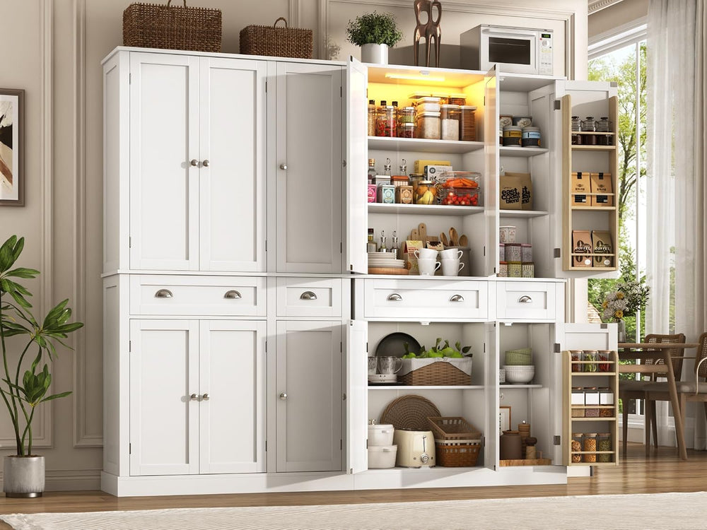 71"H Tall Kitchen Pantry Cabinet with LED Lights,39"W Modern Large ...