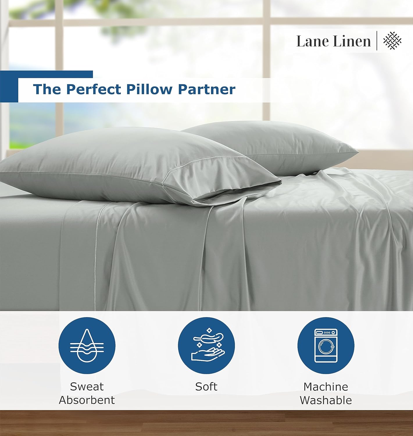 LANE LINEN 100% Egyptian Cotton Pillow Cases Queen Size Set of 2 (20"x30") - 1000 Thread Count Luxury Sateen Cotton Pillowcases Queen Size - Queen Sage Green Pillow Cases Set of 2 - Mineral