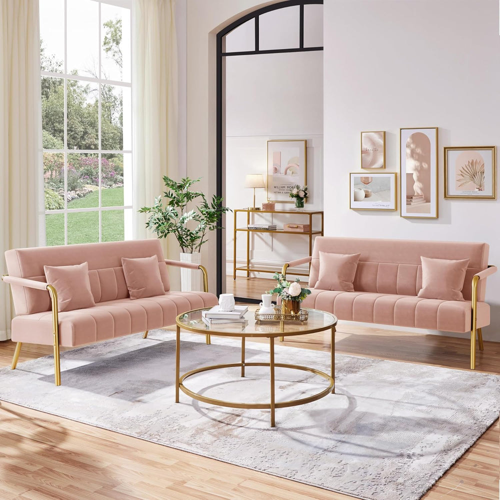 Yaheetech 56.5" Smal Sofa 2 Seater Couch with Gold-Tone Legs, Pink | Sma...