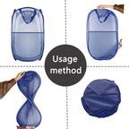 Collapsible Pop Up Laundry Hamper, Extra Large Mesh Foldable Laundry Basket Bag, 28" x 16" x 16", 2 Pack (Black + Blue)