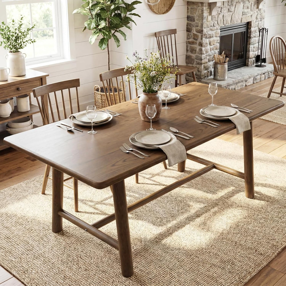 Ya-Home Walnut Dining Table, 69" Wood Kitchen Table with Solid Wood Legs...