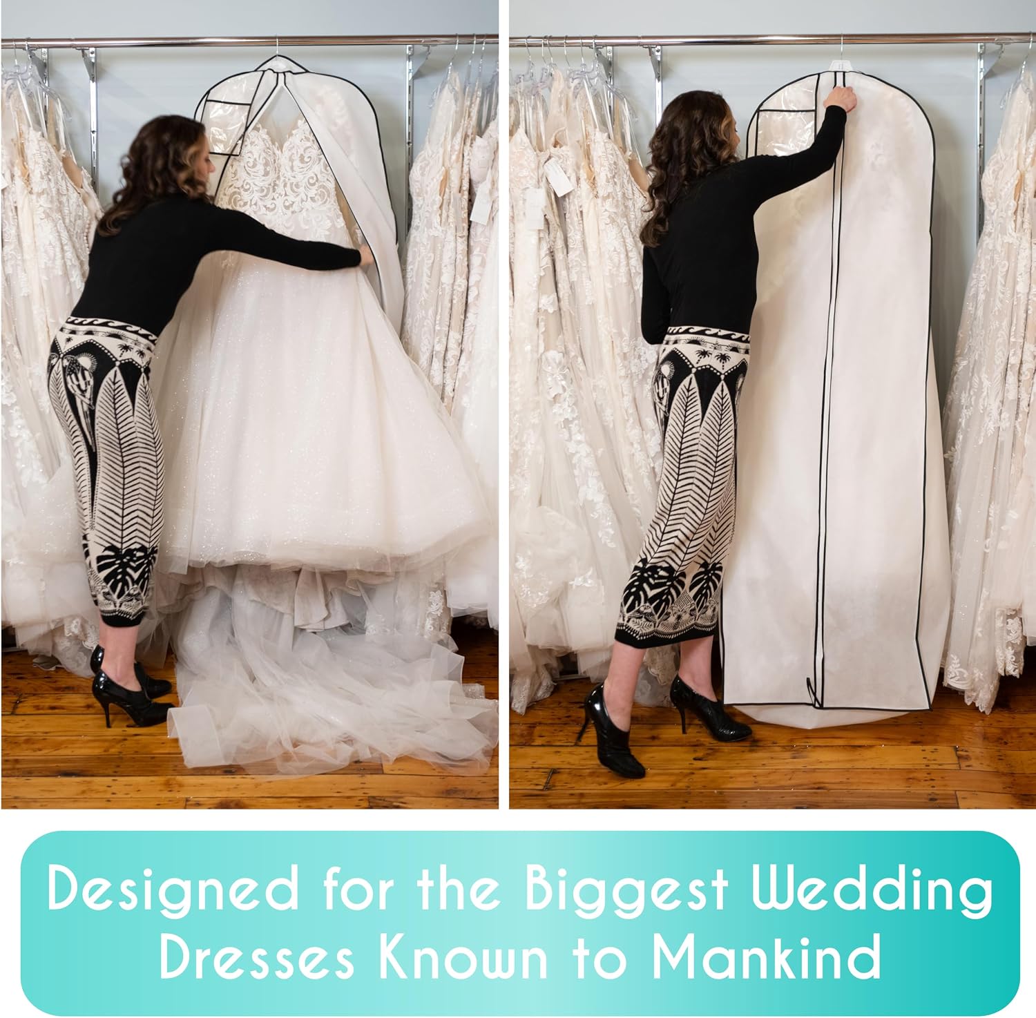 My Big Fat Bridal Bag - Garment Bag for Extra Large Wedding Gowns and Dresses - 72" x 24" with 32" Gusset