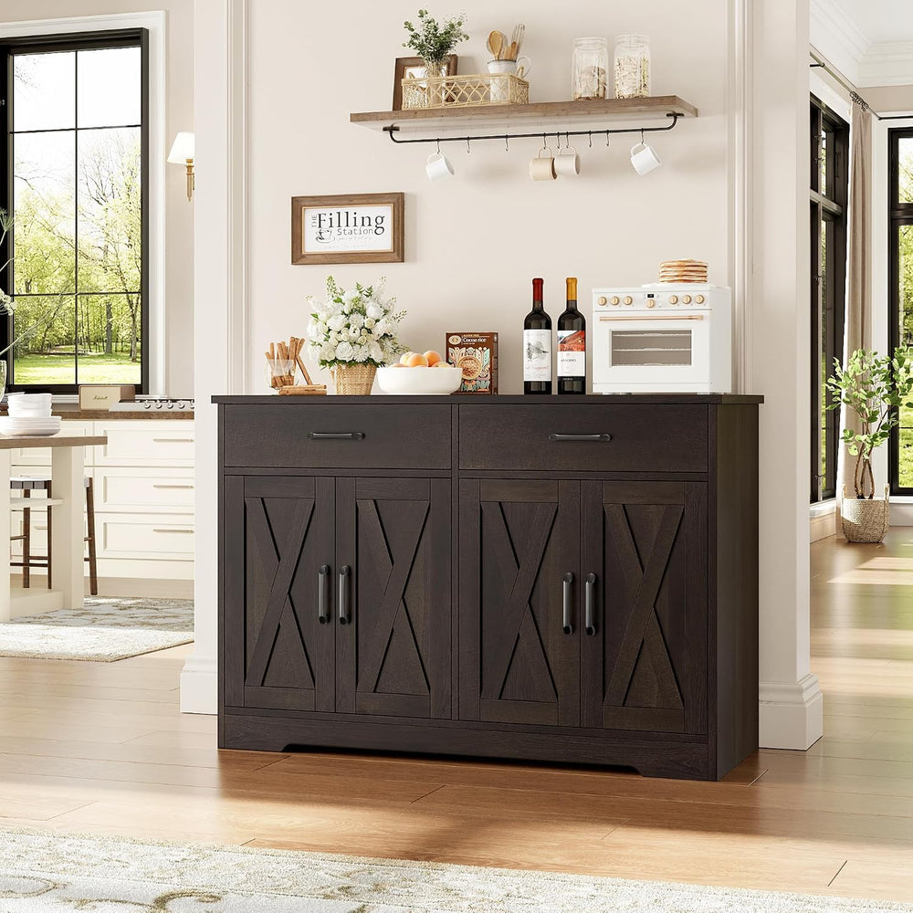 HOSTACK 47" W Kitchen Sideboard Buffet Cabinet with Storage Drawers, Bro...