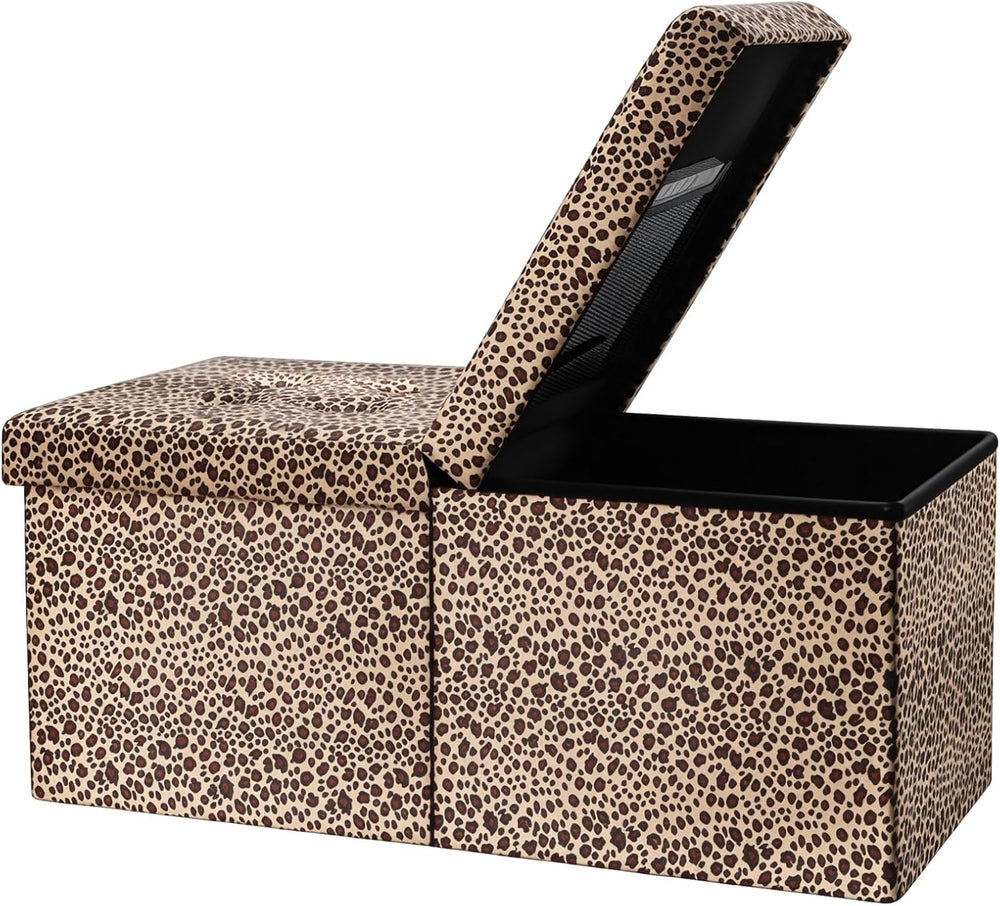 AmasSmile Footrest Ottoman Storage Bench,34" Velvet Folding Chest,Leopar...