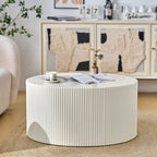Nesting Coffee Table Set of 2, Modern Drum Side Table End Table, Wave Stripe Round Coffee Table for Living Room, Bedroom, Beige-02