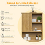 BlueWish Over The Toilet Storage Cabinet, Bamboo Over Toilet Storages with Fluted Door, Over The Toilet Cabinet Bathroom Organizer, Bathroom Shelf Over The Toilet, Storage Rack, Natural