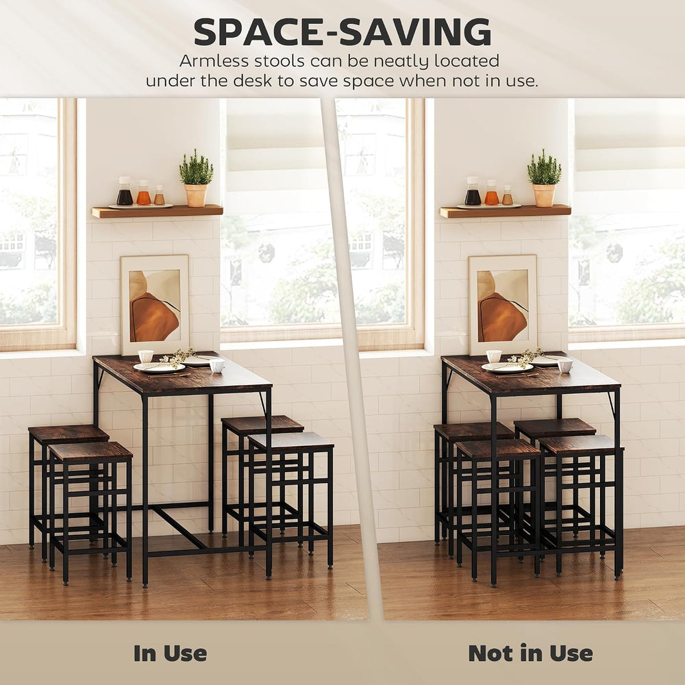 HOMCOM 5-Piece Industrial Dining Table Set, Bar Table Chair Set Black/Brown |...
