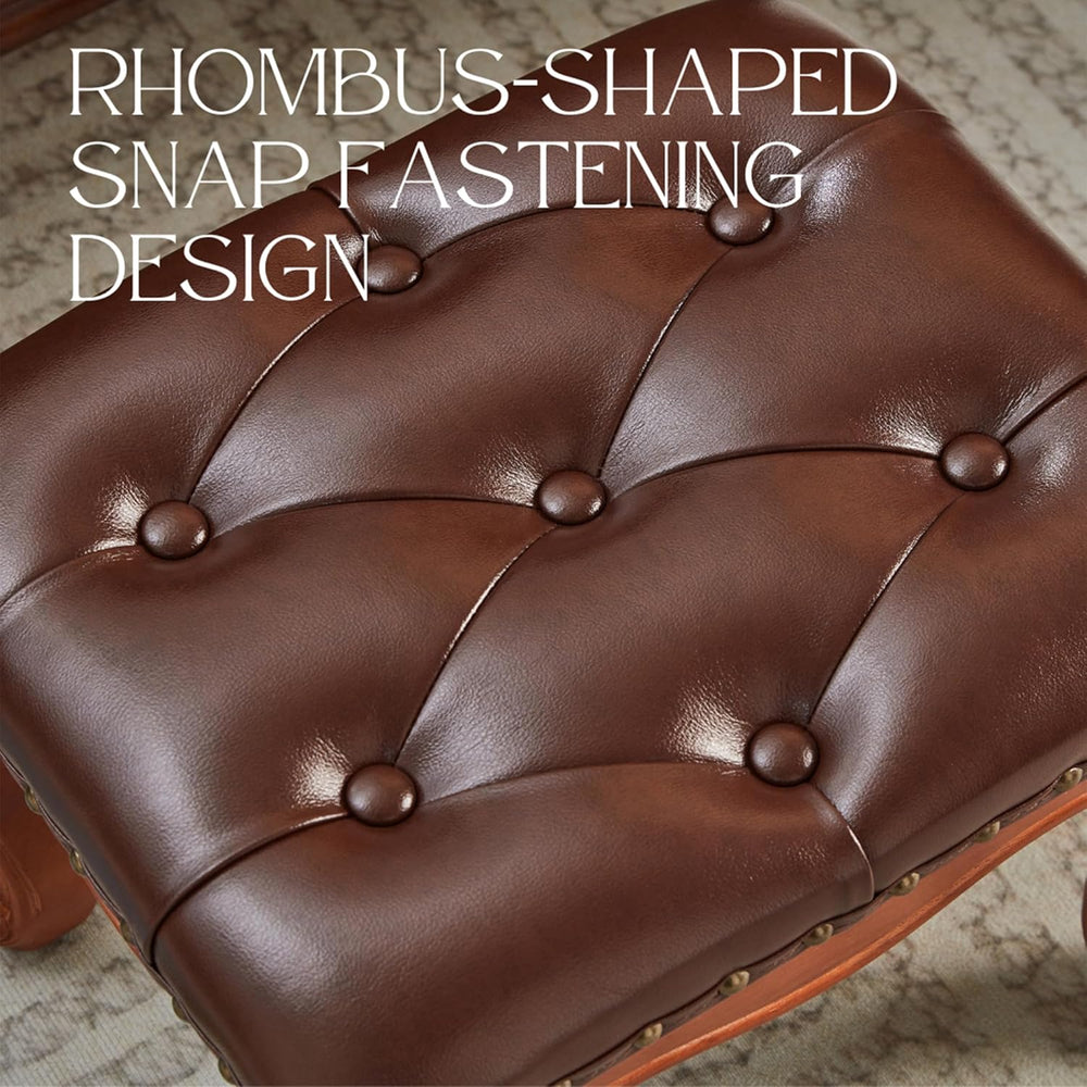 Foot Stools Ottoman, Small Vintage Leather Footstool for Living Room, Solid W...