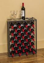 Mango Steam 32 Bottle Wine Rack with Black Glass Top Shelf, Free Standing for Home, Kitchen and Bar
