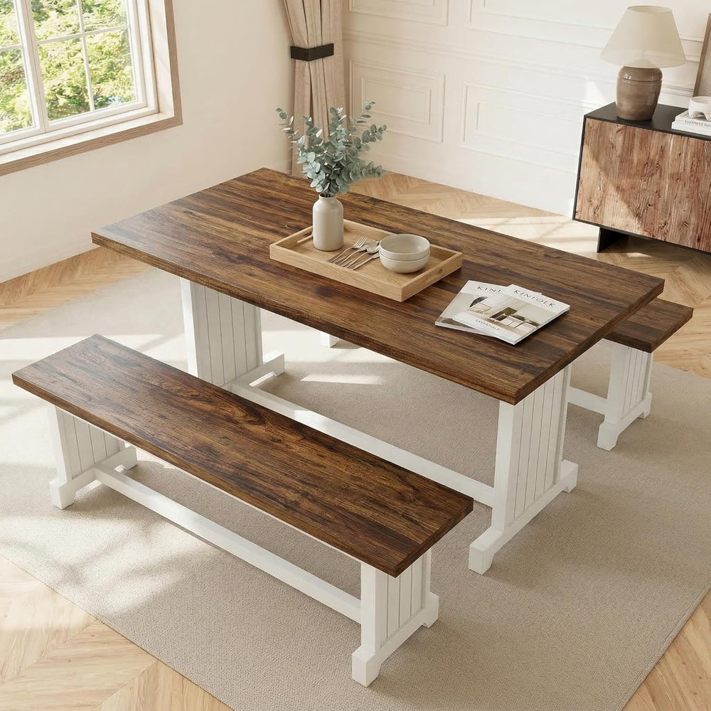 Tribesigns 47" Dining Table Set for 4, 3-Piece Kitchen Room Table with 2...