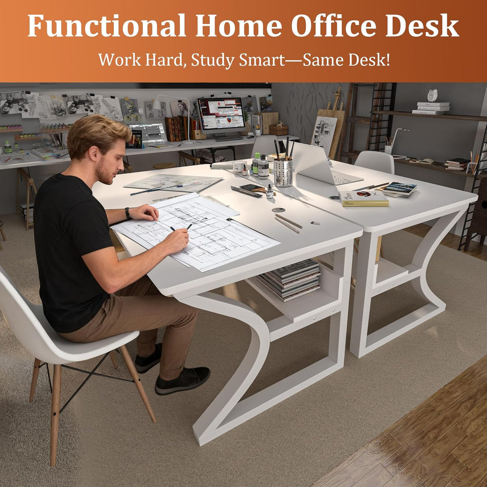 47 inch Computer Desk, Home Office Desk with Storage Shelf, Sturdy U-Shaped M...
