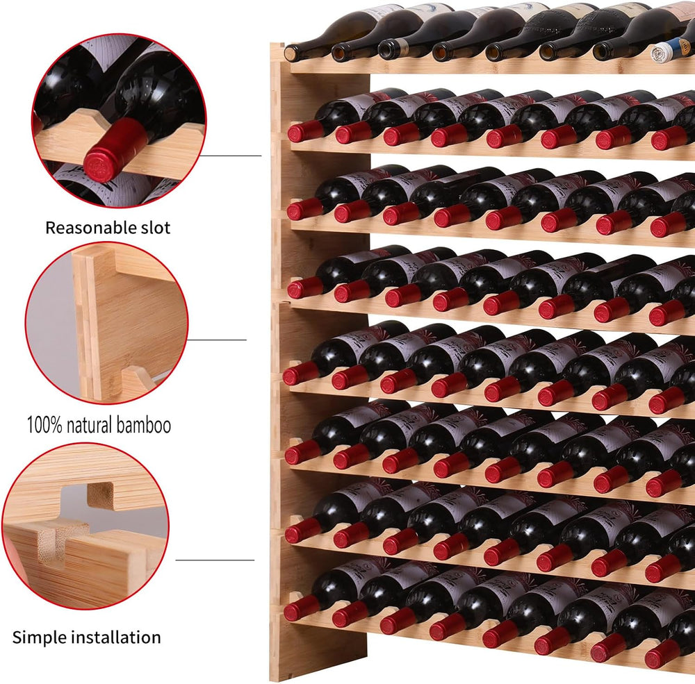 90 Bottle Stackable Storage Modular Wine Rack Cabinet Bamboo freestanding Flo...