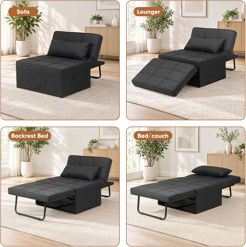 Ottoman Chair Sofa Bed, 4 in 1 Sleeper Ottoman Chair, Black Grey
