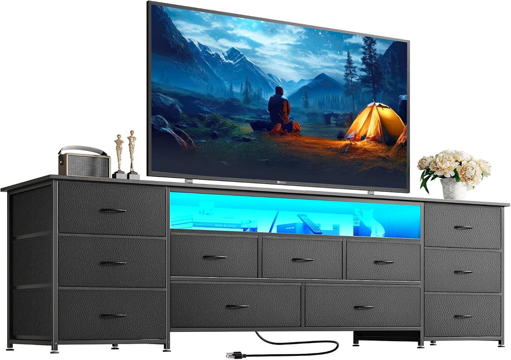 Huuger 70 Inch TV Stand for 75, 80 Inch TV, 11 Drawer Long Dresser with Power...