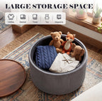 Homebeez 28” Round Storage Ottoman,Ottoman Coffee Table with Tray,Corduroy | Modern Ottomans with Storage with Anti-Slip Rubber Feet for Living Room, Bedroom, Apartment, Gray