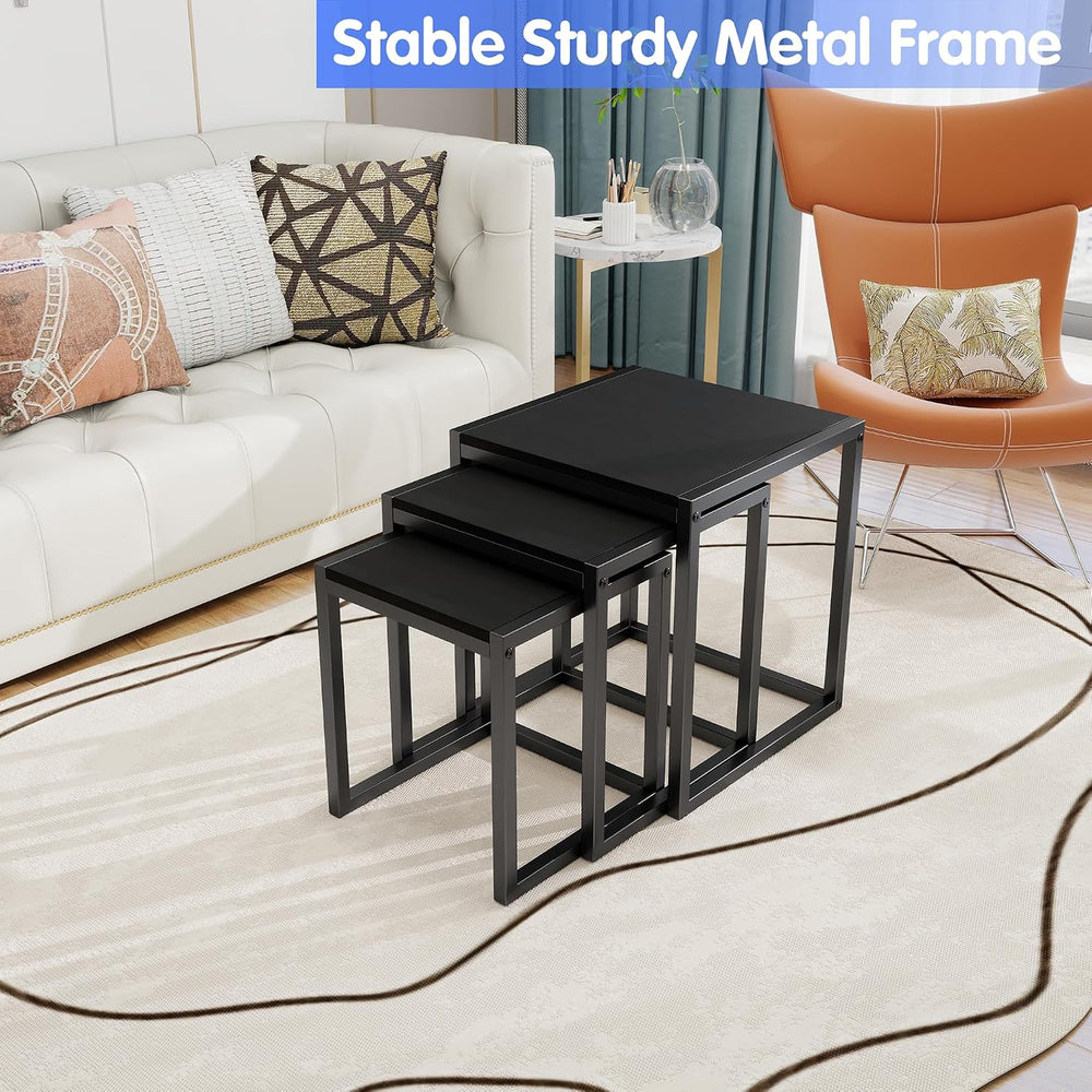 Nesting Coffee Table Set of 3, Stacking Metal Side Tables, Black