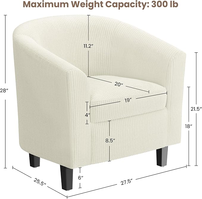 Yaheetech Corduroy Barrel Chairs Set of 2, Upholstered Club Chairs Accent Chairs, Round Armchairs Waiting Room Chairs with Soft Cushion for Living Room Bedroom Reading Room, Beige