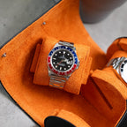 DailyWatch | Watch Roll Travel Case For 2 Watch | Luxury Watch Case In Genuine Black Leather With Soft Velvet Interior | Watch Case Protect, Store, & Display Your Watches | Black Orange