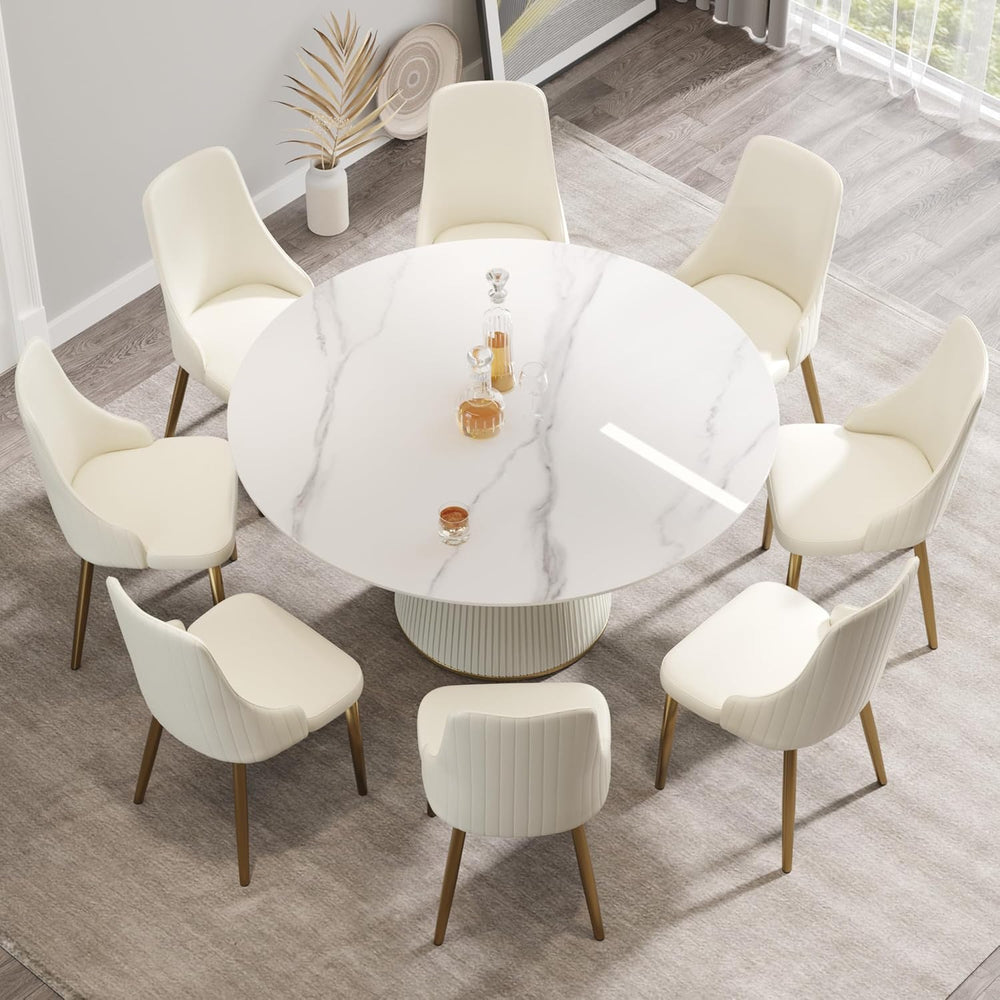 7-Piece Round Dining Table Set, 59" Faux Marble Kitchen Table Set for 6,...