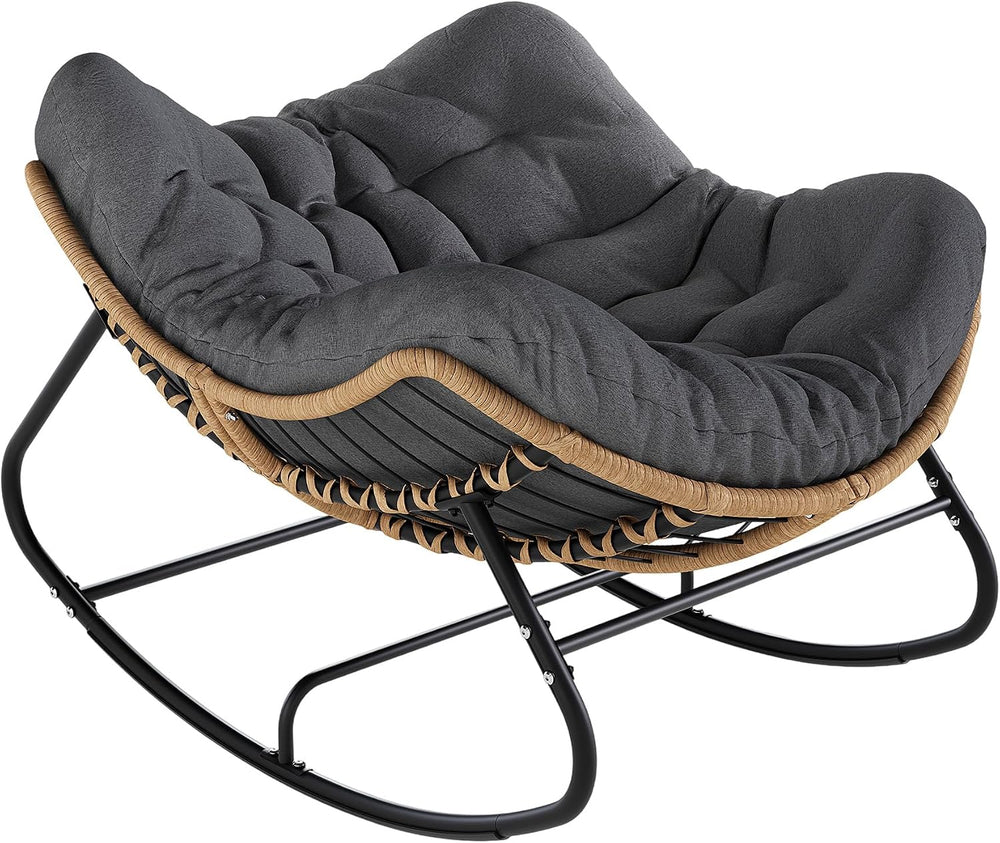 SWITTE Papasan Rocking Chair, Outdoor Wicker Egg Rocker with Cushion, Grey | ...