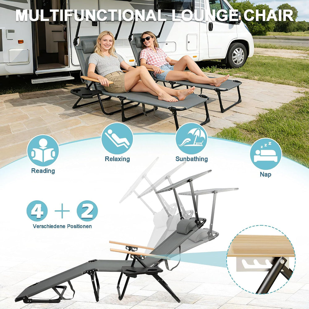 Outdoor Chaise Lounge Chair with 4-Position Adjustable Backrest,Patio Folding...