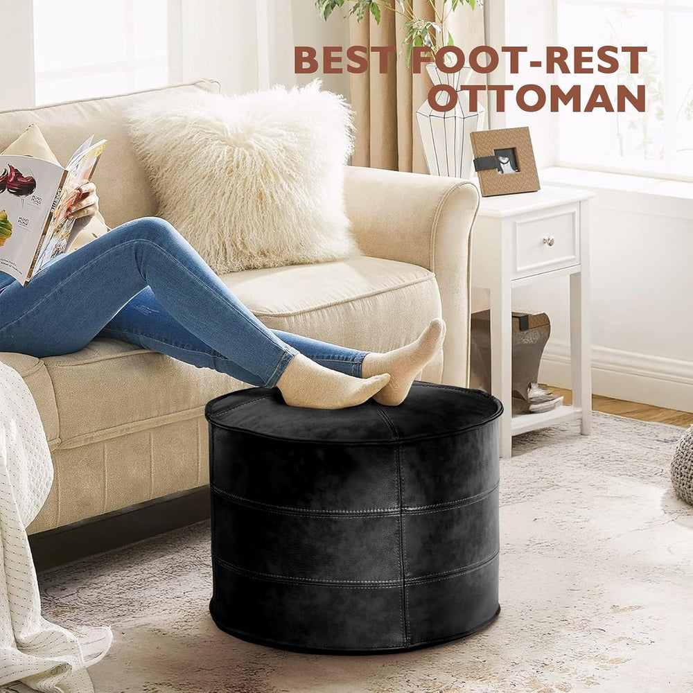 Leather Ottoman,Handmade Stuffed Square Ottoman,Genuine Leather Pouf, Foot Re...