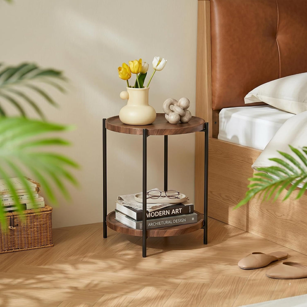 TeoKJ 2 Tier Small Side Table, Folding Round Metal End Table with Two Removab...
