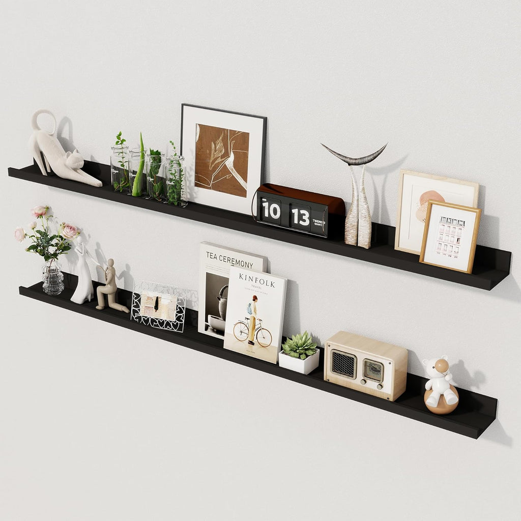 Axeman 48 Inch Black Floating Shelves for Wall | Picture Ledge Shelf Set of 2 | Rustic Picture Shelf for Wall with Ledge | Floating Shelves with Lip | Photo Ledge Shelves for Books Album Records