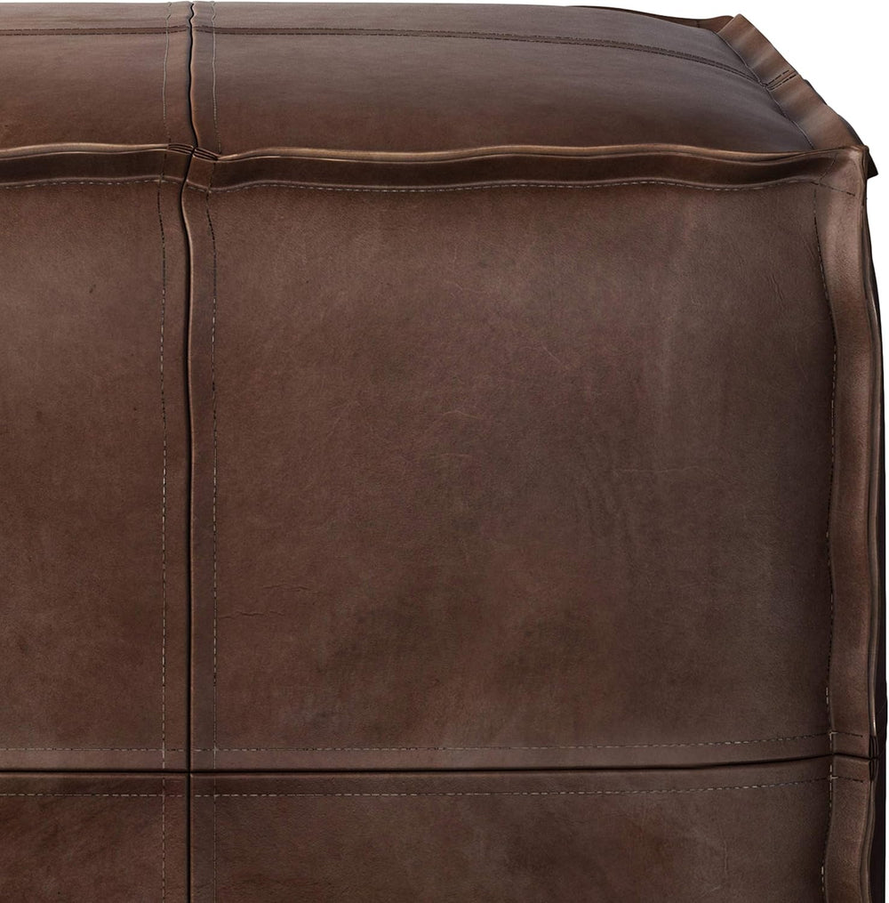 SIMPLIHOME Brody 18" Wide Square Pouf in Distressed Dark Brown Faux Leat...