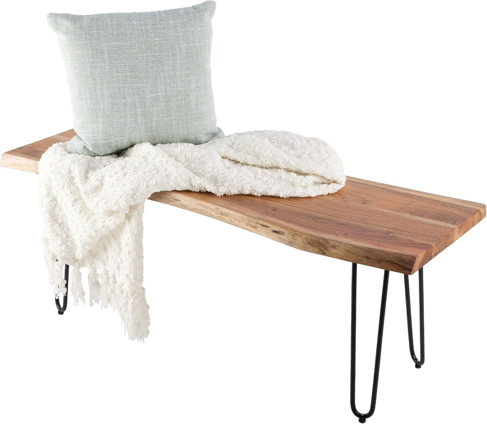 Alaterre Live Edge Solid Wood Entryway Bench with Hairpin Metal Legs, 48” | N...