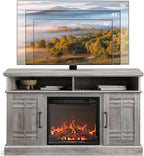 BELLEZE 48" TV Stand with 18" Electric Fireplace Heater, Modern TV Stand for TVs up to 50", Entertainment Media Stand with Open Shelves and Storage Cabinets for Living Room, Bedroom (Grey Wash)