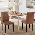 VECELO Upholstered Dining Chairs Set of 6, Modern PU Leather and Solid Wood Legs & High Back for Kitchen/Living Room- Brown