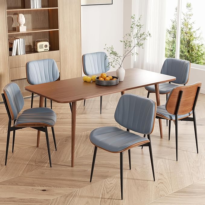 Dining Chairs Set of 6, Mid Century Modern Dining Room Chairs, Upholstered Fa...