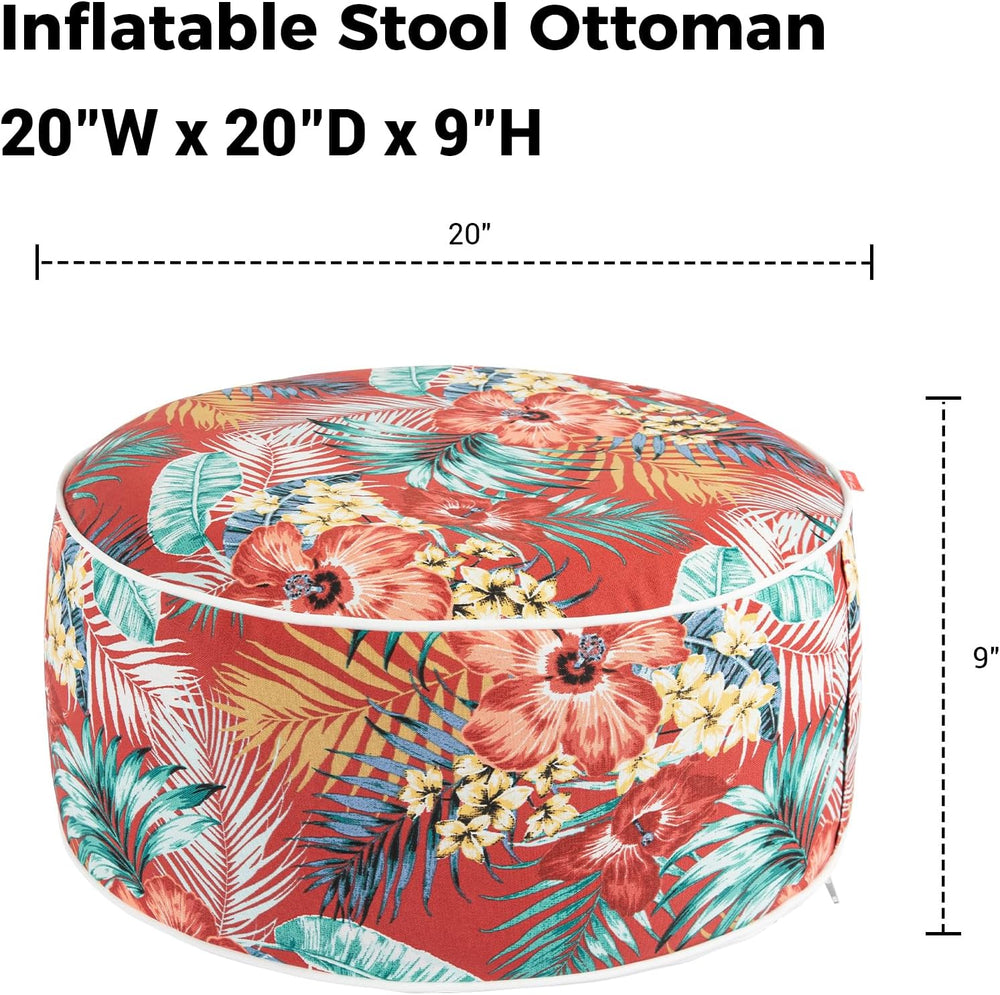 Outdoor/Indoor Inflatable Ottoman Pouf D20 xH9, All Weather Round Footstool w...
