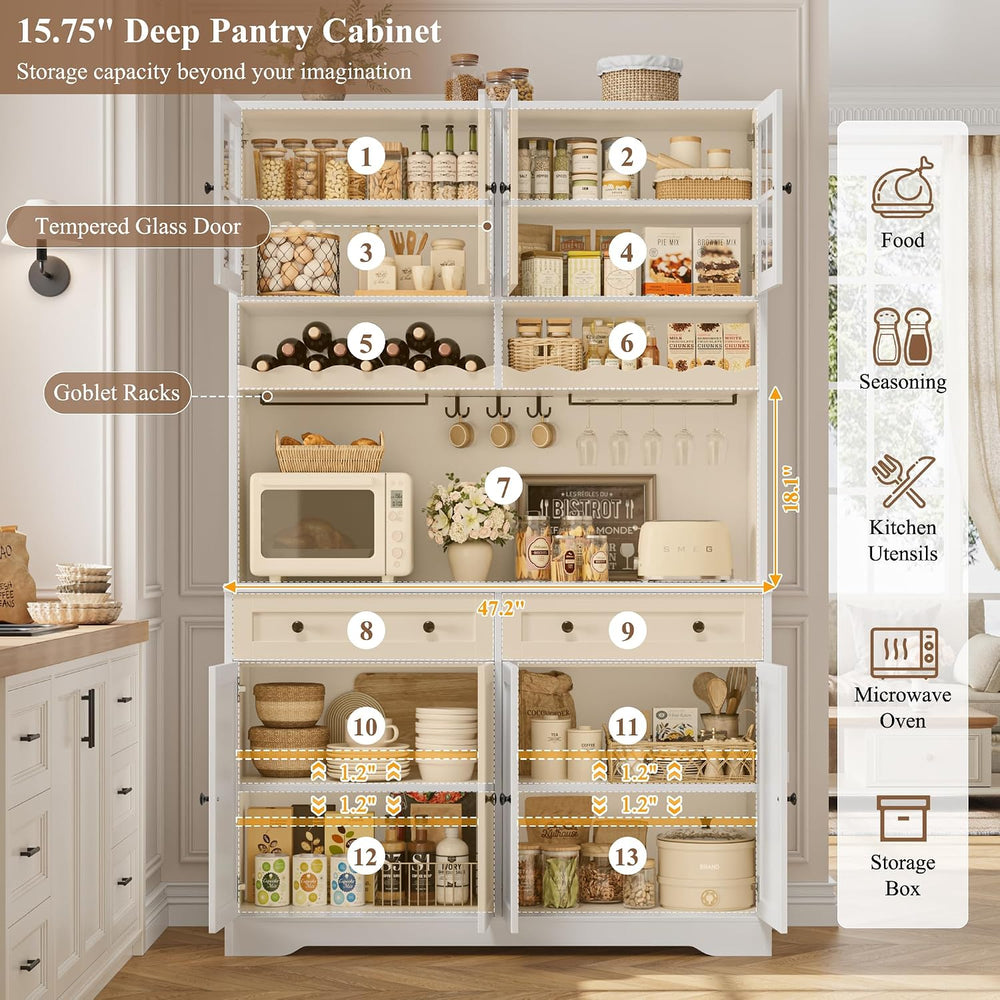 HOSTACK 75" Kitchen Pantry Storage Cabinet, Coffee Bar Hutch Cabinet, Wh...