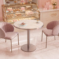 31.5'' Tulip Table, Round Dining Table with Glossy Sintered Stone Tabletop | Rose Gold Aluminum Alloy Edge & Pedestal, Small Bistro Table for Dining Room/Café/Small Spaces/Restaurant (Blush Onyx)