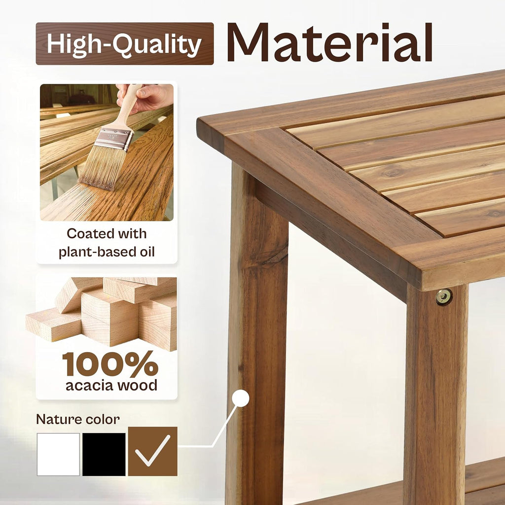 2-Tier Adirondack Side Table – Weather Resistant Wooden End Table, Rectangular Rustic Outdoor & Indoor Small Table for Patio, Garden, Lawn, Porch or Living Room (Natural)