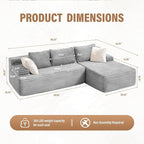 Hobestluk Modular Sectional Sofa Couches L-Shape Couch 3 Seat Modular Sofa Memory Foam Sectional Couches for Living Room, Cloud Couch with Oversized Chaise (96“ Right Facing)