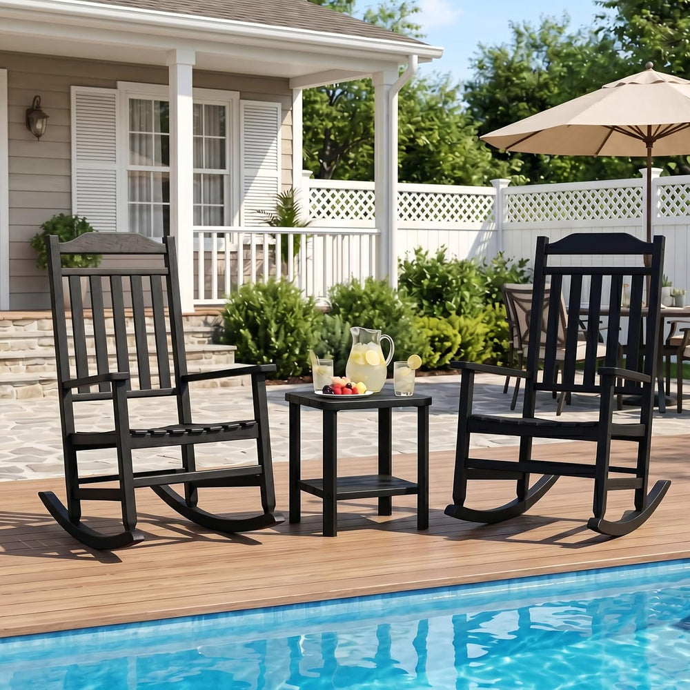 Outdoor Rocking Chairs Set of 2 with Outdoor Side Table, Oversized Ergonomic ...