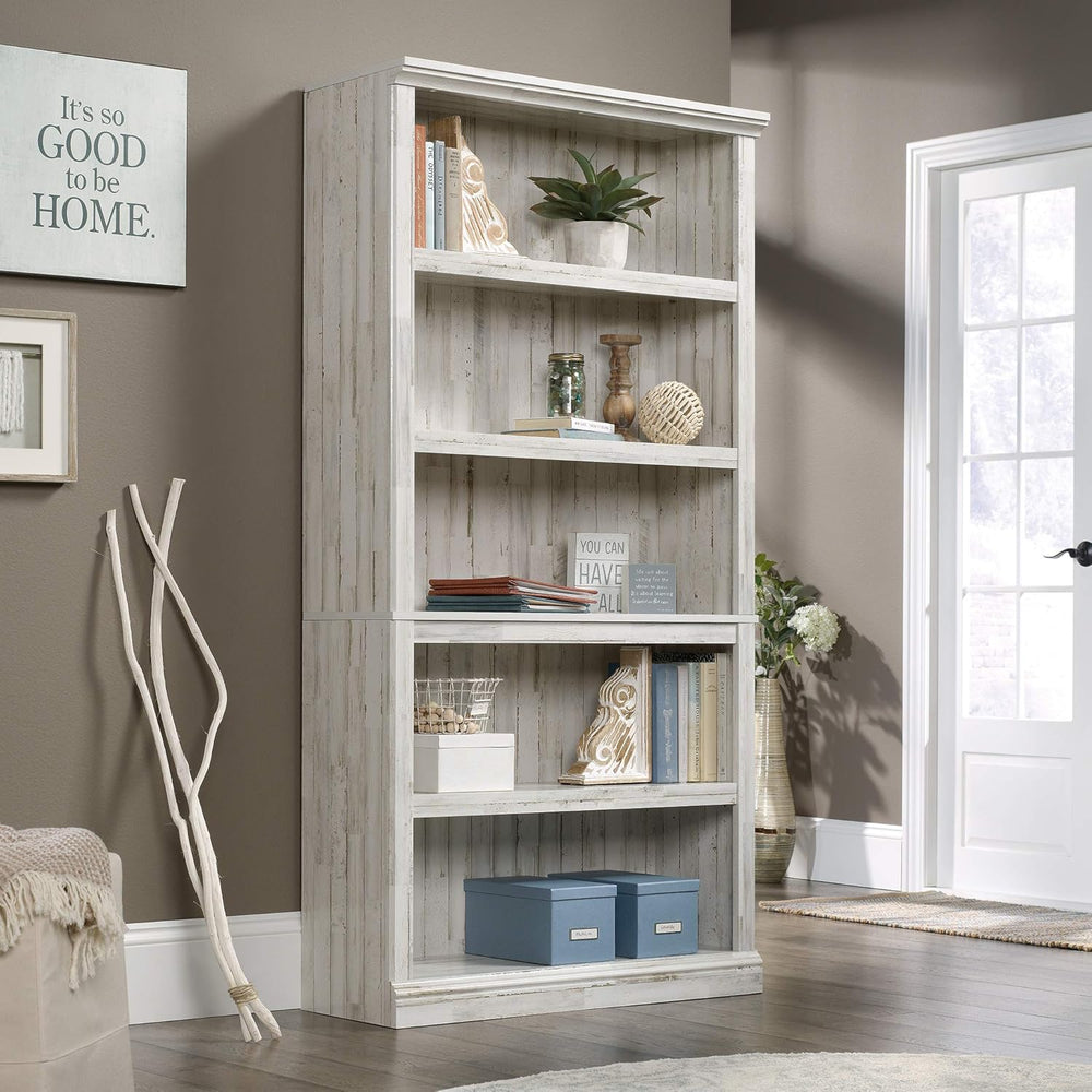 Sauder 5 Tier Book Shelf Wooden Bookcase Multipurpose Bookshelf for Home Offi...
