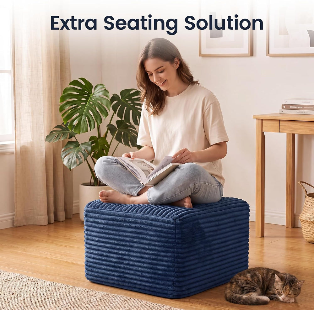 27.6" Floor Ottoman, Plush Corduroy Ottoman Foot Rest for Couch in a Box...