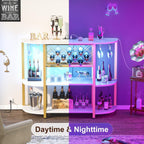 Unikito 4-Tier Coffee Bar Cabinet with Outlet, LED Light & Glass Holder | Metal Frame, Wine Storage, Bakers Rack, Floor Bar Table for Kitchen Dining Room, White and Gold