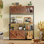 Huuger Large Bakers Rack with Power Outlet, Kitchen Microwave Stand with Cabinets, Coffee Bar Table Station with Storage, 6 S-Shaped Hooks, Mesh Shelves, 45 Inch Wooden Top, Rustic Brown