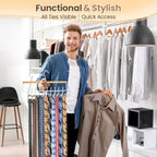Tie Rack Hanger for Closet Upgraded 2-in-1 Tie and Belt Hanger Non Slip Tie Rack with 20 Hooks Tie Hanger Space Saving Wooden Belt Tie Organizer for Tank Tops Bras Cami Scarves, Wooden