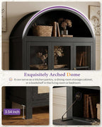 75'' Black Arched Cabinet, Arch Pantry Storage Cabinet with 3 Glass Doors | TYBOATLE, Pantry Cabinet, Farmhouse Style, Rattan Drawers, Anti-Tip Device, Kitchen, Bathroom, Dining Room, Cupboard Storage